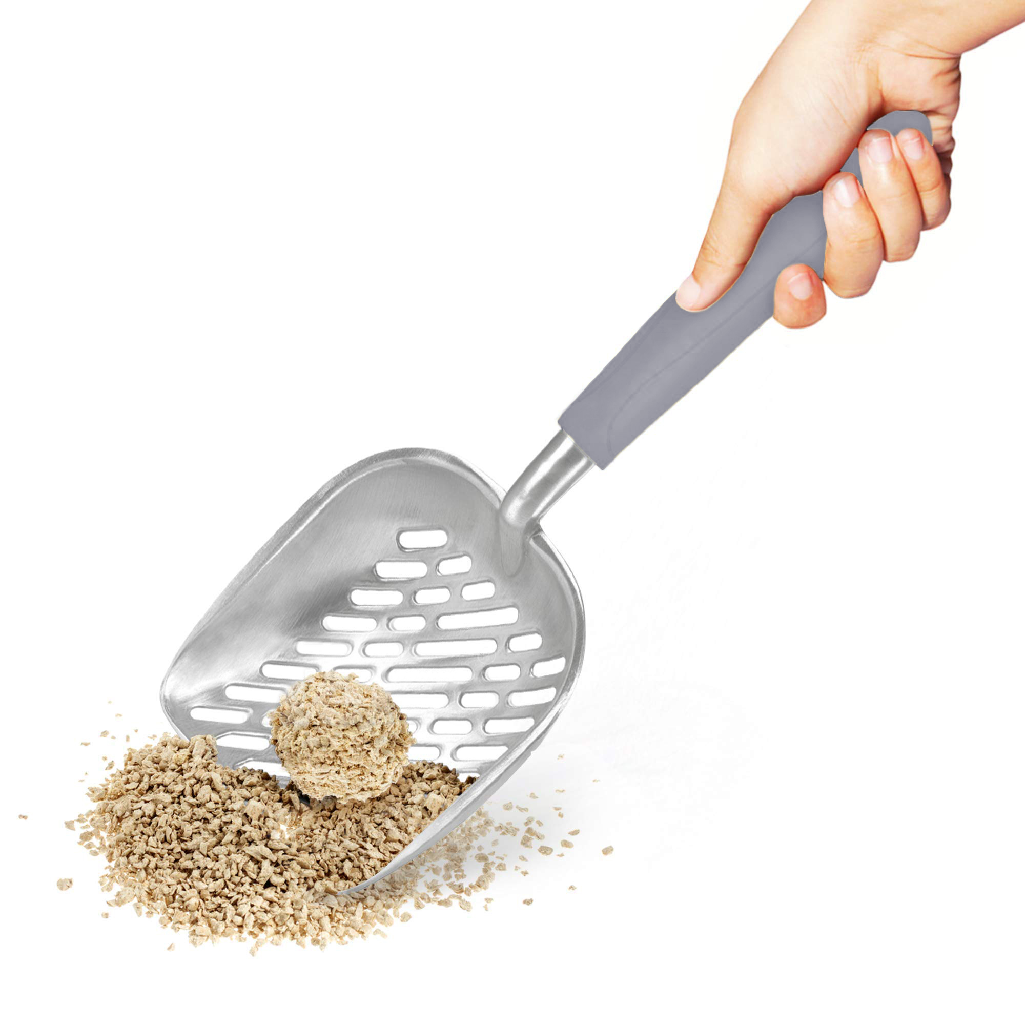 SunGrow Durable Metal Cat Litter Scoop with Rubber Handle, Gray photo 2
