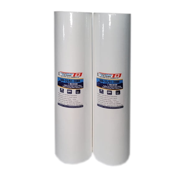 Better H2O Products Inc. 2-Pack 1 Micron Multi-Gradient Sediment Filter, 20" x 4.5", Whole House Sediment Filtration, Fits Big Blue Style Housing, Pac