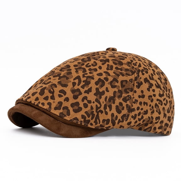Women Leopard Print Cotton Newsboy Gatsby Flat Hat Duckbill Golf Adjustable Cap