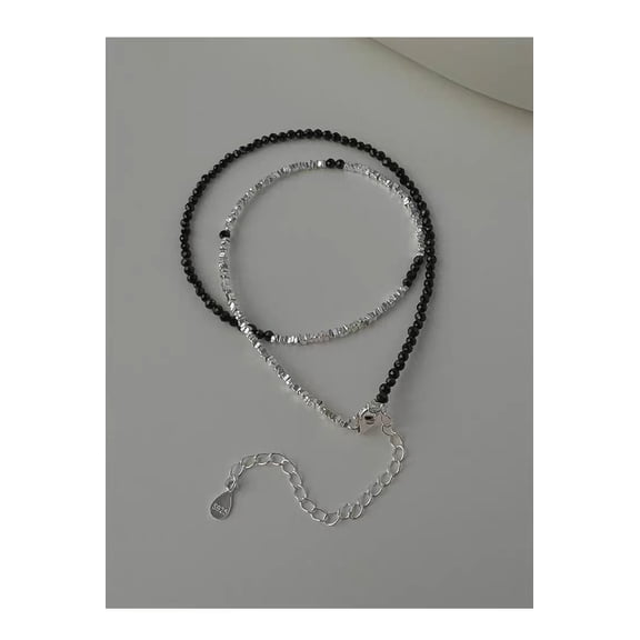 925  Silver Black Bead Handmade String Necklace •Jewelry Gift