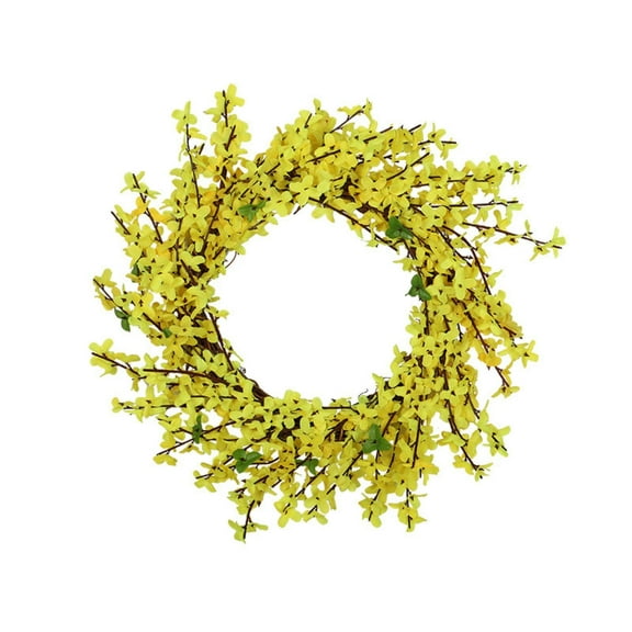 HCTSHG Yellow forsythia Door Wreath,Summer Wreaths for Front Door Outside, Hand Made Artificial Forsythia Flower Wreath for Front Door Window Wall Farmhouse Home Gift