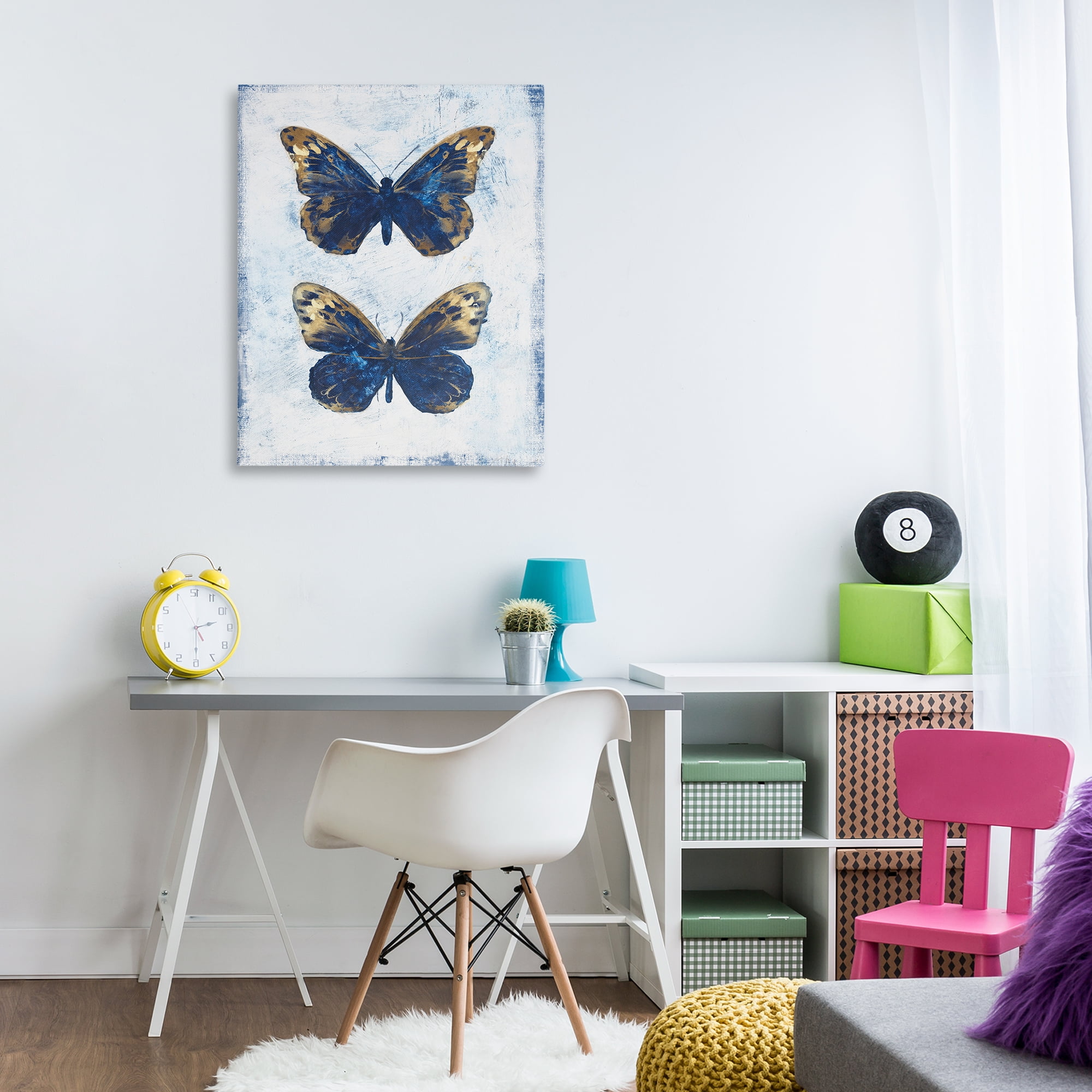 Stupell Industries Gold & Blue Butterfly Animals Painting Wrapped Canvas Art Print Wall Art, 30 x 40