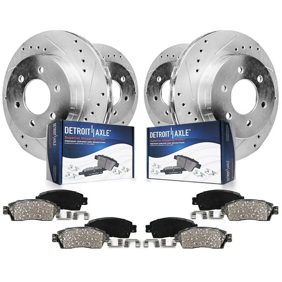 Detroit Axle - Front Rear Drilled Rotors Brake Pads for Chevrolet Silverado GMC Sierra Suburban Avalanche Yukon XL 1500 Tahoe Cadillac Escalade ESV EXT: 12'' Front and 12.99'' Rear Rotor