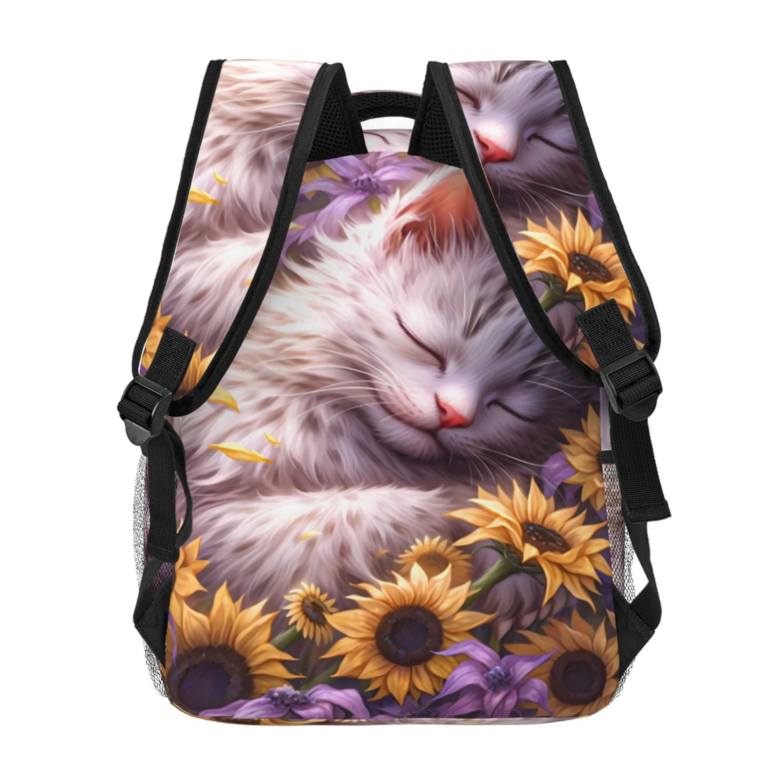 Xecao Warm Sunflower Sleeping Cat Backpack, a stylish and functional choice for both men and women, is the perfect basic bookbag for college, work, or travel