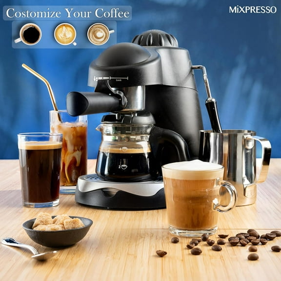 Espresso Maker, 3.5 Bar Espresso Machine With Milk Frother, 4 Cup Espresso/Cappuccino Maker, 800w Coffee Maker With Glass Carafe, Latte and Cappuccino Machine