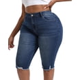 thumbnail image 4 of Gocolloa Plus Size Capris for Women 17" Inseam Stretchy Capri Jean Shorts High Waisted Cropped Pants Royal Blue 22W, 4 of 6