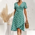 thumbnail image 6 of Fesfesfes Womens Dress Floral Print Round Neck Spring Dress Loose Casual Short Sleeve Lace Up Party Beach Dress, 6 of 8