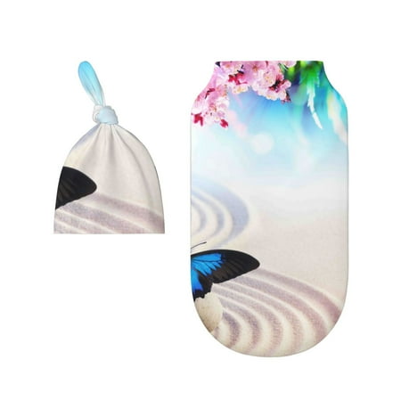 

Wukai Butterfly In Blossoms Zen Newborn Swaddle Set 100% Cotton Matching Headband and Beanie Set