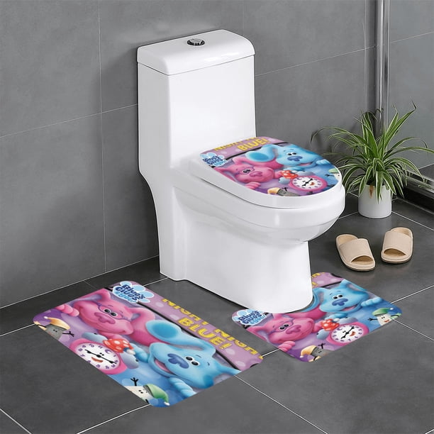 Las Pistas de Blue Juego de 3 alfombras de baño de coral fleece: tapete de baño + alfombra de inodoro en forma de U + funda de tapa de inodoro en forma de O