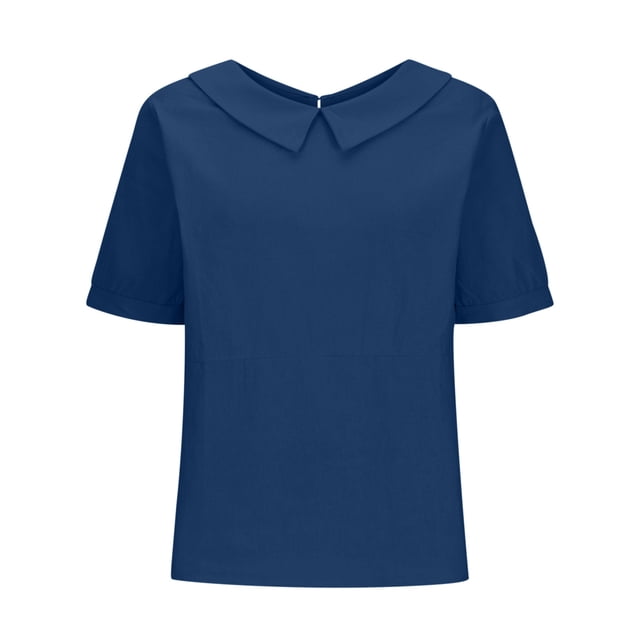 Chemise Rétro Mode Femme Couleur Unie Ample Décontractée Col Rabattu Manches Courtes T-Shirt Hauts