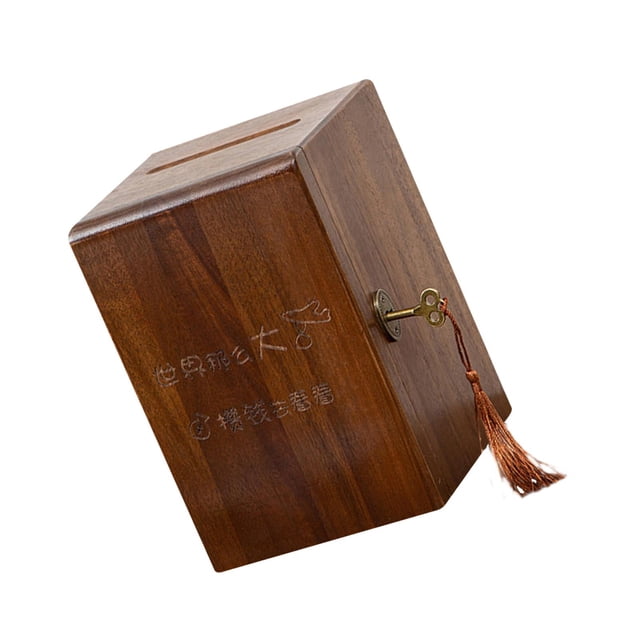 Alcancía de madera con cerradura y llave, colección de regalos de recuerdo multifuncionales B