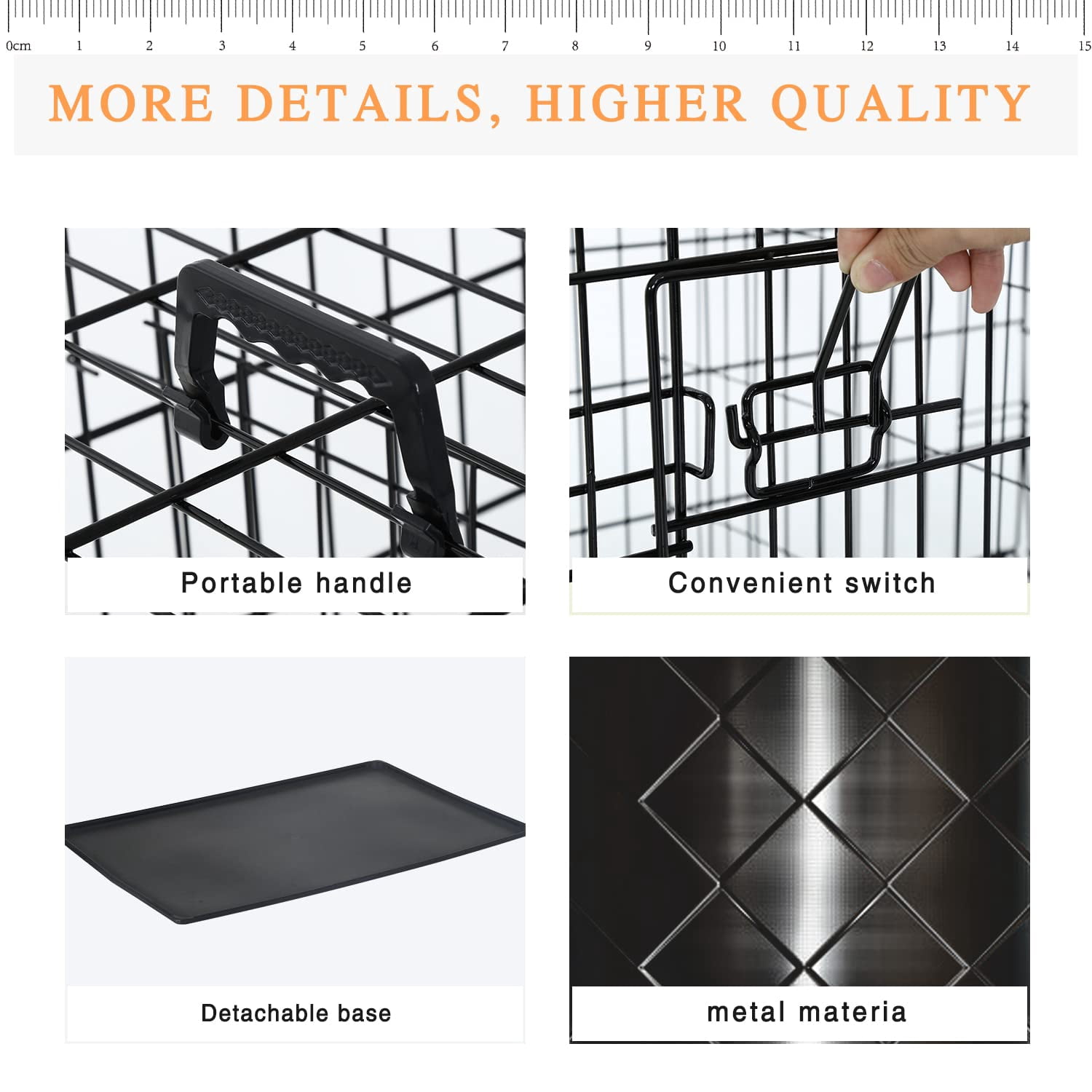 24 Inch Small Dog Crate for Puppy, Metal Wire Pet Cage Indoor Outdoor Use, Foldable Kennel with Divider Panel, Leak Proof Plastic Tray, Black