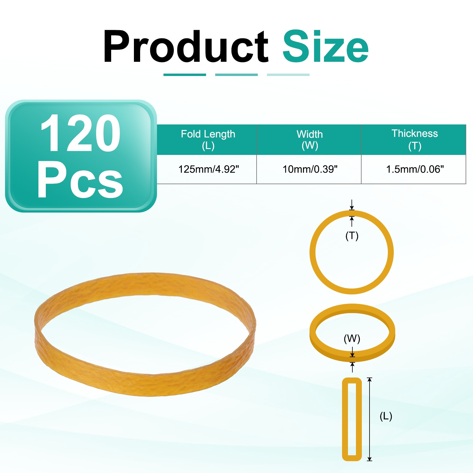 120Pack Rubber Bands, 4.92x0.39 Inch Elastic Bands for Office Supplies, Yellow