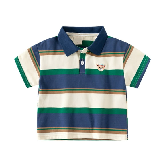 LYMAYTER Kids Boys Striped T-Shirts Lapel Tees Toddler Boys Embroidery Shirts for Boys 1-8 Years