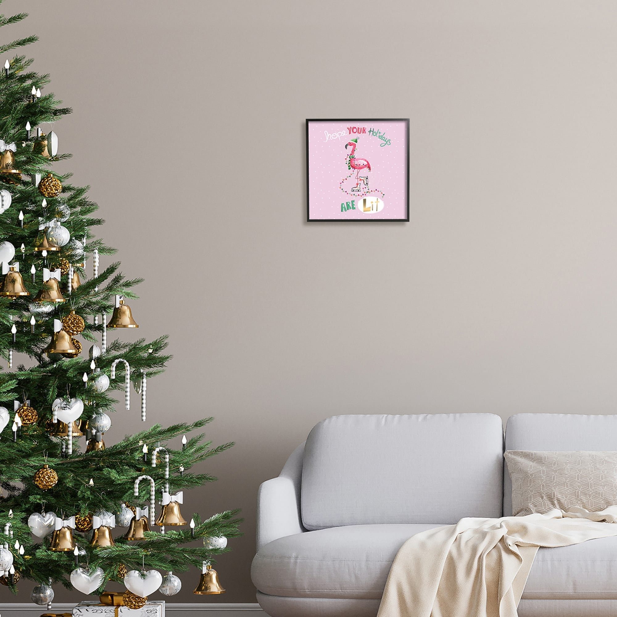 Lit Holidays Sassy Festive Flamingo Pink Polka Dots Animals & Insects Graphic Art Framed Art Print Wall Art