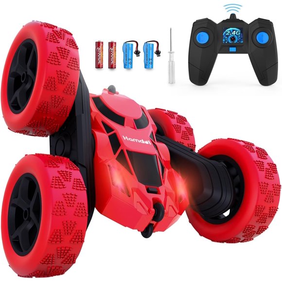 Voiture Télécommandée Temogu Double Face 360° Rotative 4WD RC avec Phares 2.4GHz Voiture de Course Électrique Jouet Cascade Rechargeable pour Garçons Filles Anniversaire (Rouge)