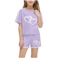 thumbnail image 1 of IFNWSV Ensembles d'Été pour Filles Mode Décontractée Manches Courtes Col Rond Col Bouton Imprimé Ensembles de Shorts 7 Ans, 1 of 7