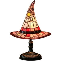 Yucurem 7.1" Gothic Witch Hat Lamp, Stained Glass Resin Nightstand Night Lights, Spooky Halloween Decor (Red)