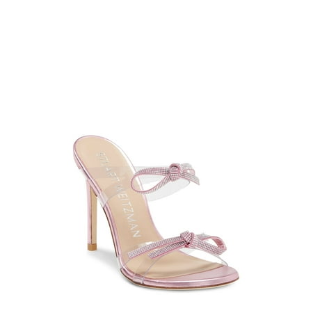 

STUART WEITZMAN Womens Pink Bow Accent Rhinestone Bow 100 Round Toe Stiletto Slip On Dress Heeled Sandal 7
