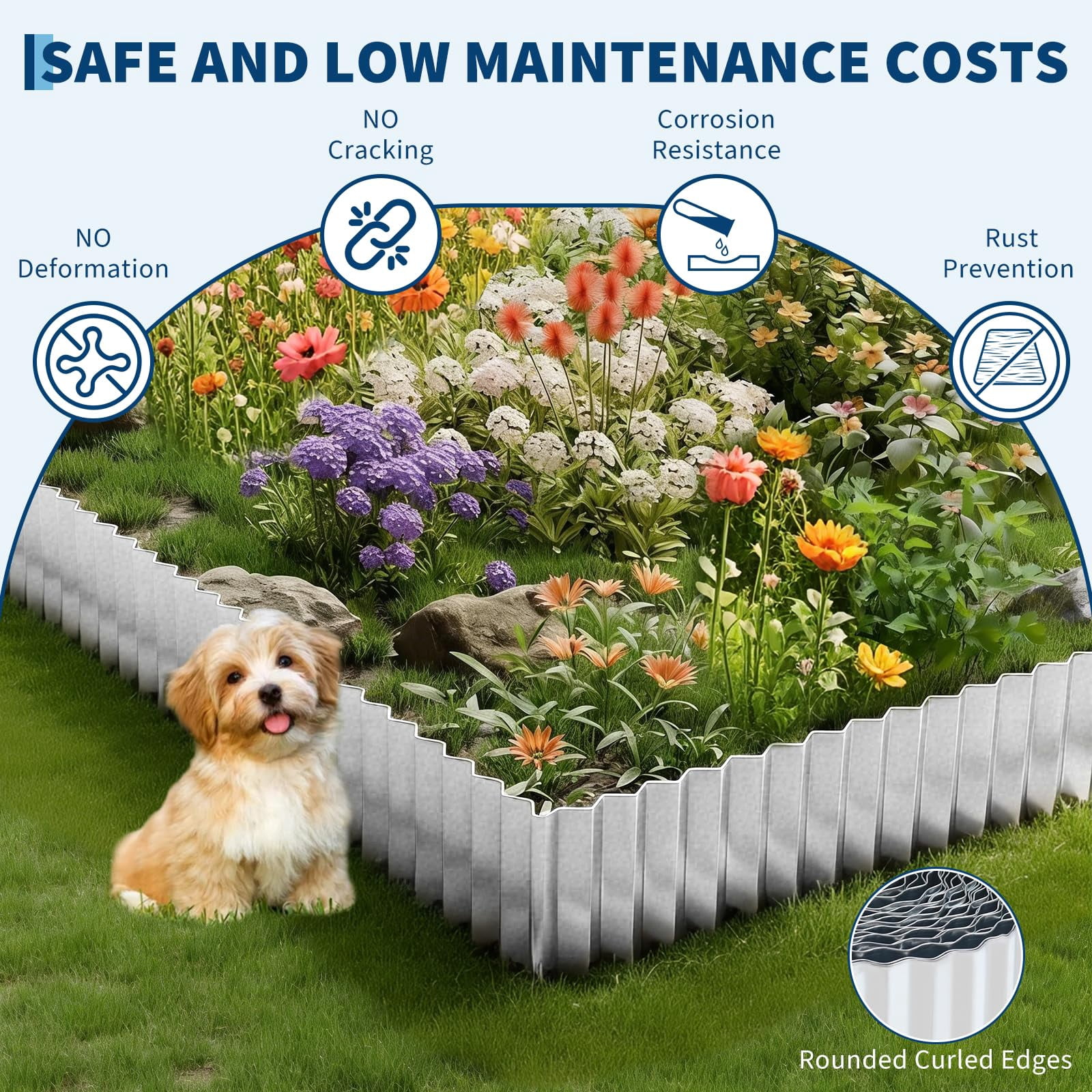 Home Garden Corrugated Metal Garden Edging, Galvanized Steel Landscape & Lawn Edging Border, Metal Garden Border DIY Flower Bed, Lawn Fence Driveway Walkway Raised Beds Yard