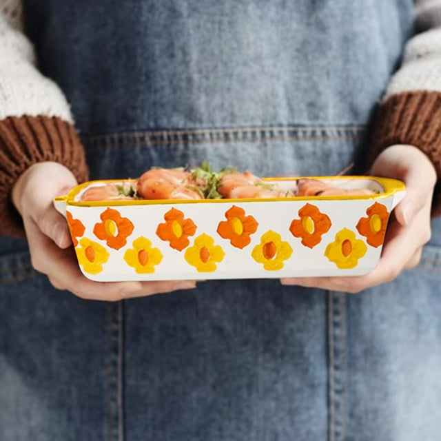 QTOCIO Household Baking Ceramic Rectangular Baking Cheese Baked Rice Bowl Microwave Oven Special Tableware