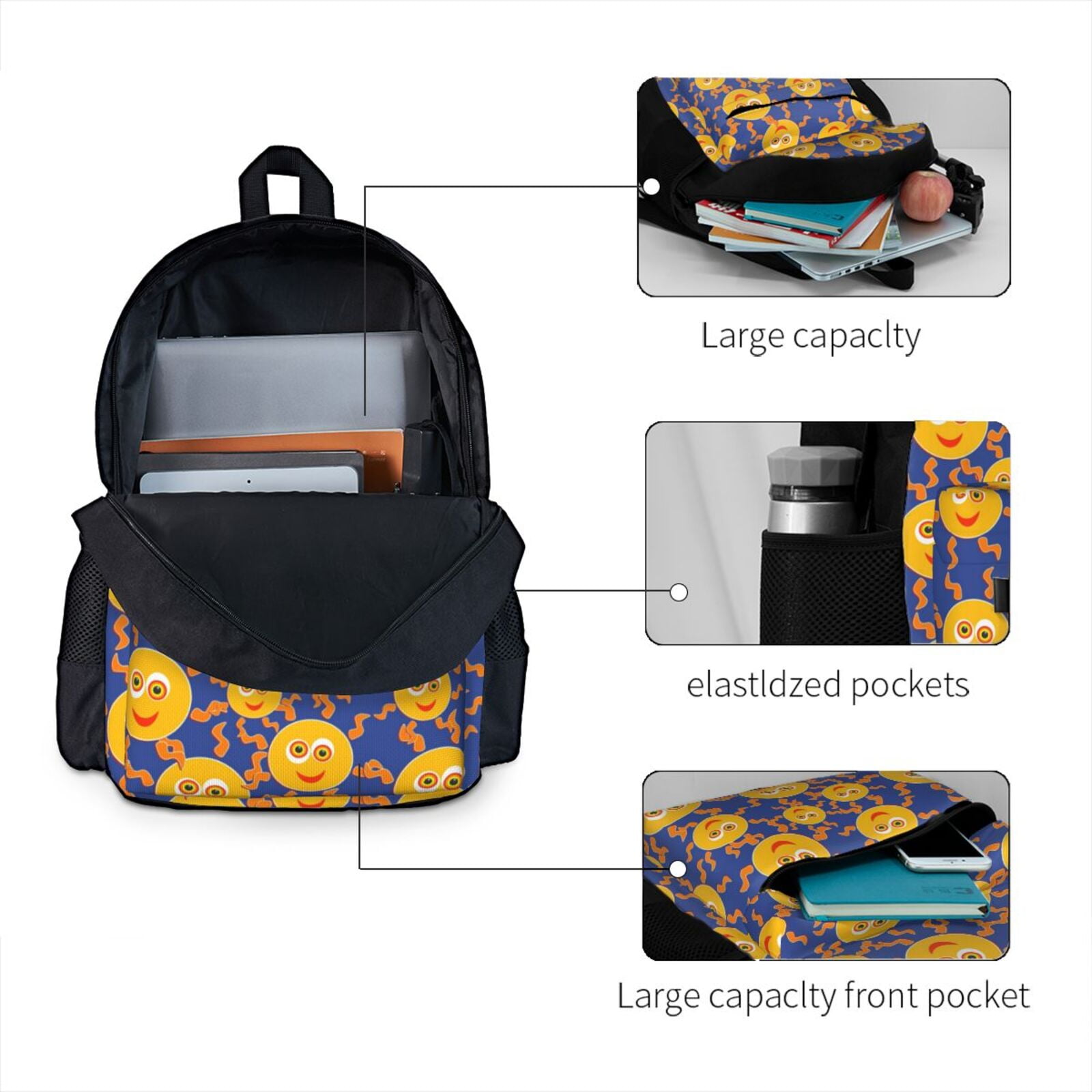 XMXY Cartoon Smile Sun Backpack Laptop Bag for Women, School