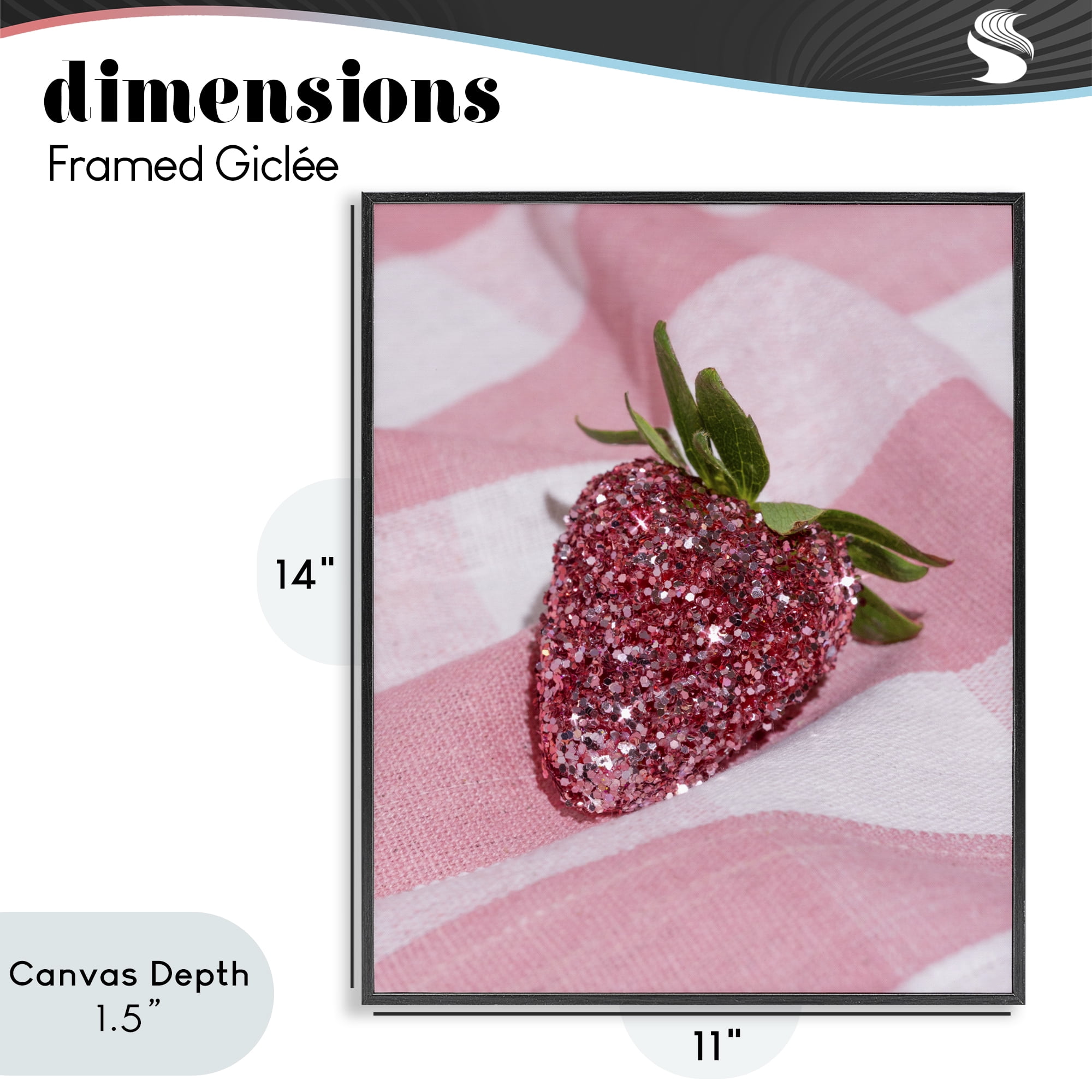 Stupell Industries Glimmer Strawberry on Pink Black Framed Giclee Art, design by LISH Creative