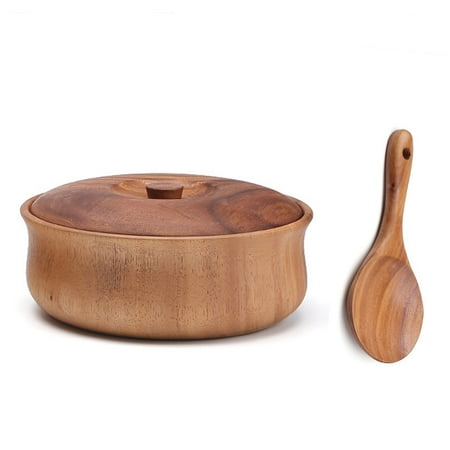 

ROWGEE Wooden Salad Bowl With Lid And Spoon Acacia Wood Bowl For Fruits Salad Cereal Cornflake Pasta Food Serving Bowl Decoration Party-large