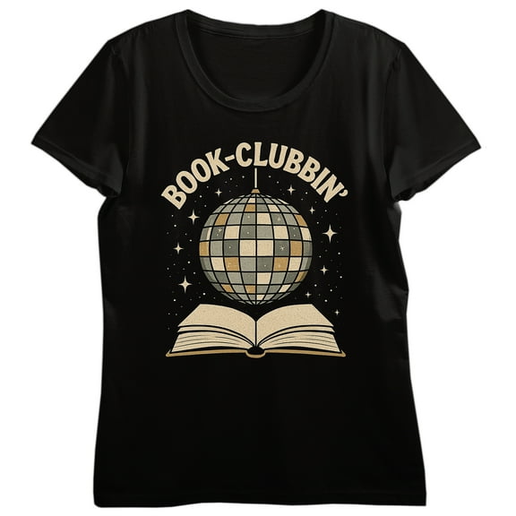 Booktok Book Clubbin, Disco Ball, Open Book, Glitters on Black Short Sleeve Adult T-Shirt-Medium