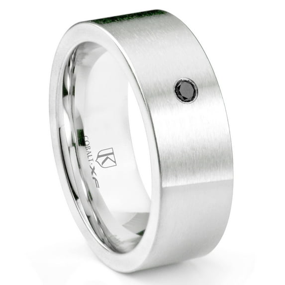 Titanium Kay Cobalt Xf Chrome 8MM Solitaire Black Diamond Pipe Cut Flat Comfort Fit Wedding Band Ring Sz 9.5