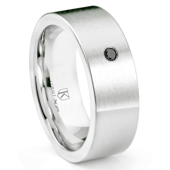 Titanium Kay Cobalt Xf Chrome 8MM Solitaire Black Diamond Pipe Cut Flat Comfort Fit Wedding Band Ring Sz 10.0