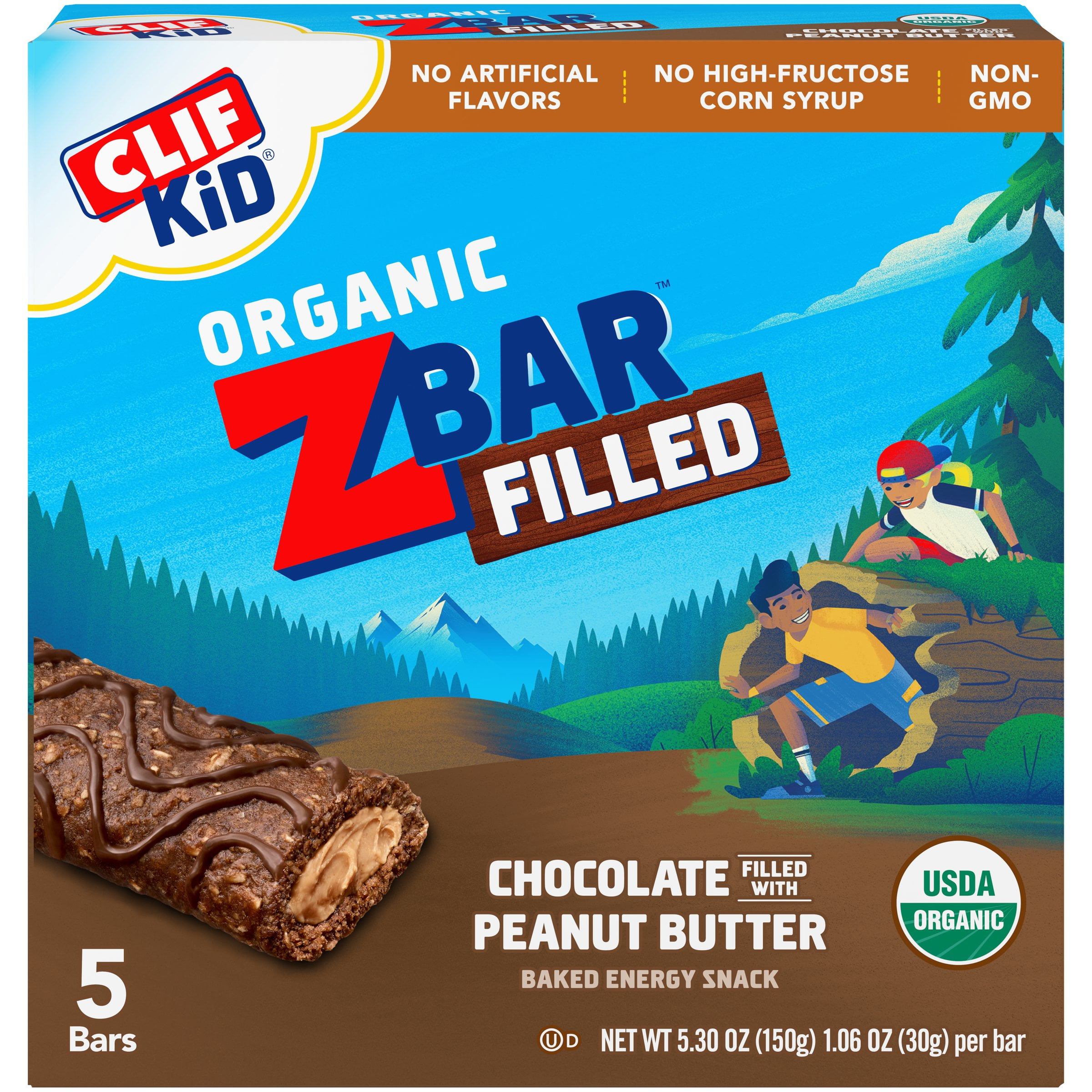 Clif Kid ZBar Filled, Chocolate with Peanut Butter, 5 Energy Bars, 1.06