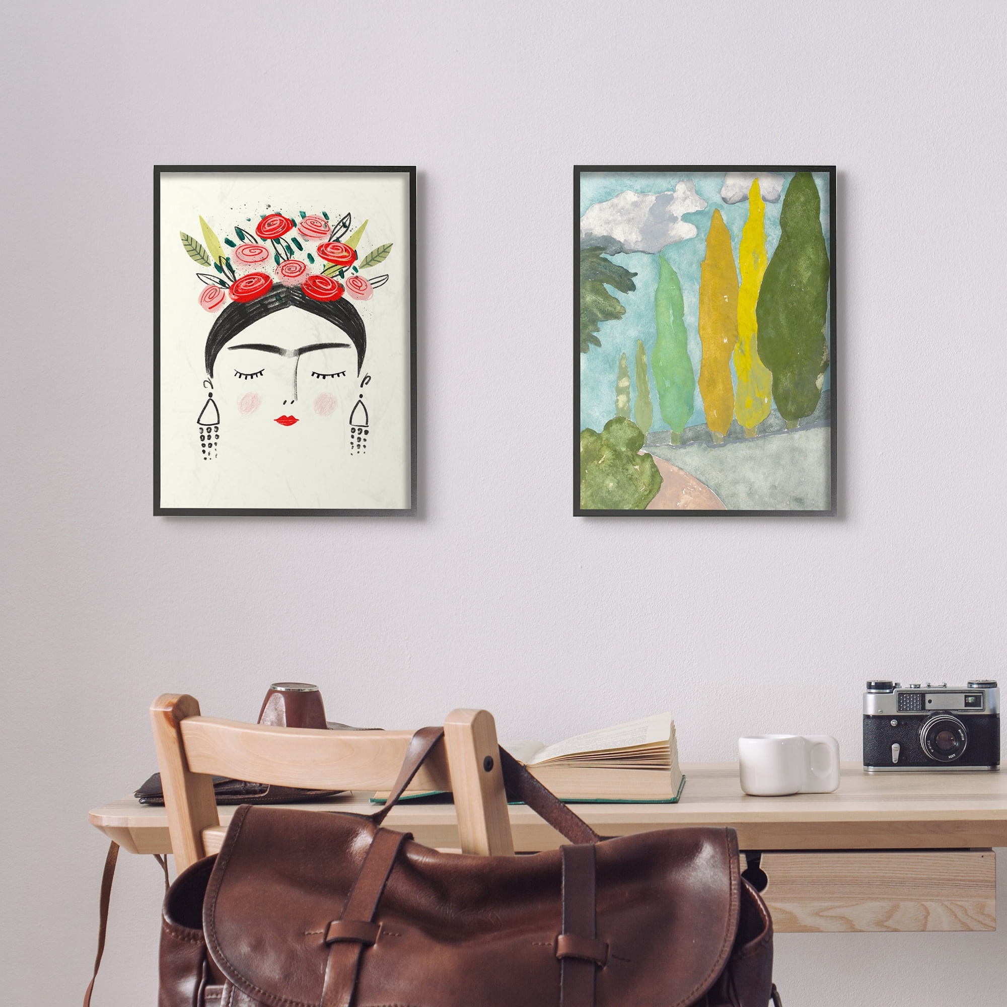 The Stupell Home Decor Frida's Dreams Bright Black Red and Pink Floral Illustration Framed Texturized Art