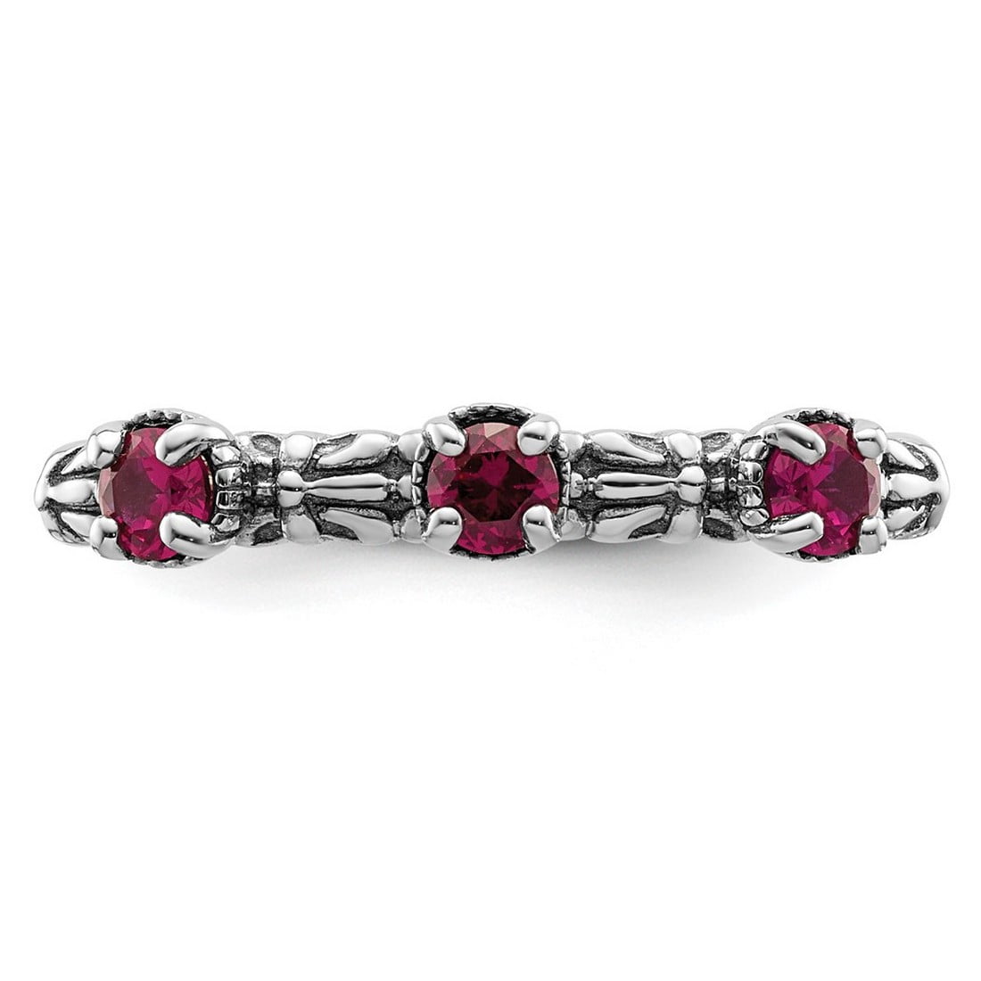 2.5mm 925 Sterling Silver Polished Prong set Stackable Created Ruby Three Stone Ring Size 6 Stackable Ring for Women