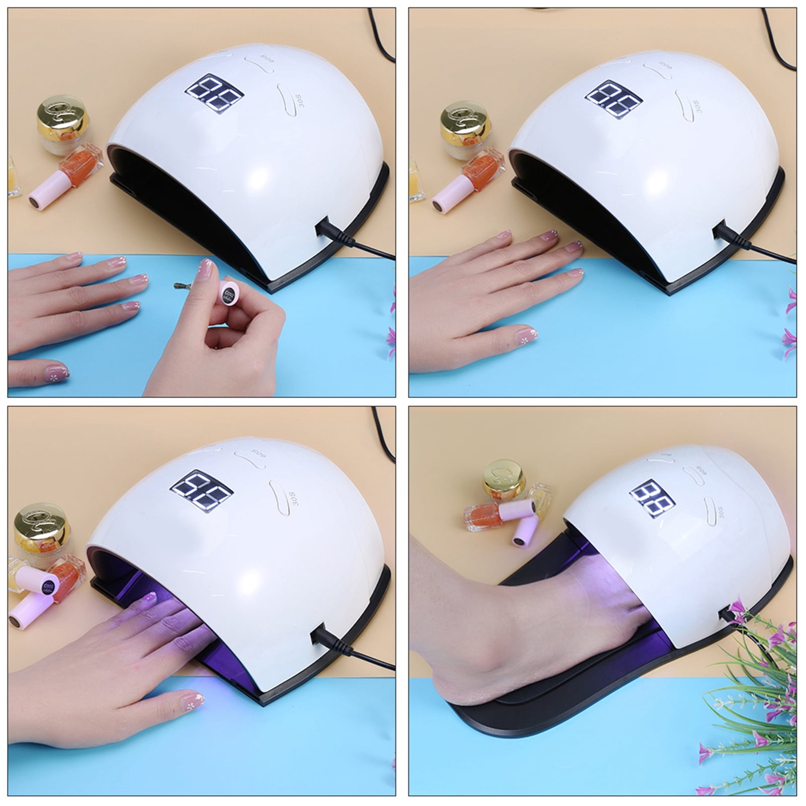 YAHHU 48W UV LED Nail Lamp Slipper Shape Nail Dryer for Gel Polish Curing, Smart Sensor Manicure & Pedicure Tool with Digital Display for Home and Salon, Rainbow 100-240V US Plug (7.48in / 19cm)