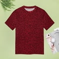 thumbnail image 4 of Red Leopard Print Pattern Womens Tops Women's Fashion Casual Short Sleeve Flower Print Round Neck Pullover Top Blouse, 4 of 6