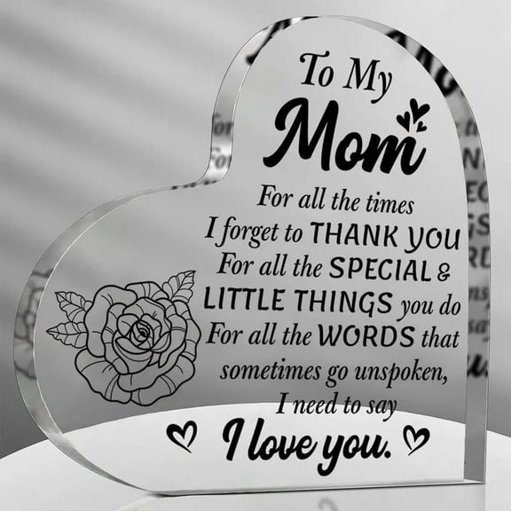 Gifts for Mom From Daughter Son, Heart Shaped Acrylic Block For Moms - I Love You Cute Mum Plaque Birthday Present Idea