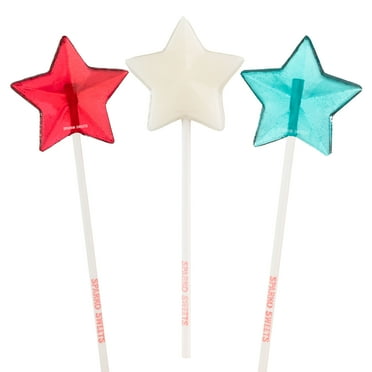 Sparko Sweets Red White Blue Star Lollipops, 2" Diameter, 24 Pieces, Handcrafted in USA, 1.5 Pounds - Perfect for Patriotic Celebrations, 4th of July, and Party Favors