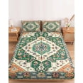 thumbnail image 2 of Twin Sze Fitted Sheet Set - Green Orange Beige Boho 2 Piece Bedding Sets 16" Deep Pocket Fitted Sheet with 1 Pillowcase, Retro Ethnic Tribal Abstract Art Brushed Microfiber Hotel Luxury Bed Sheets, 2 of 9