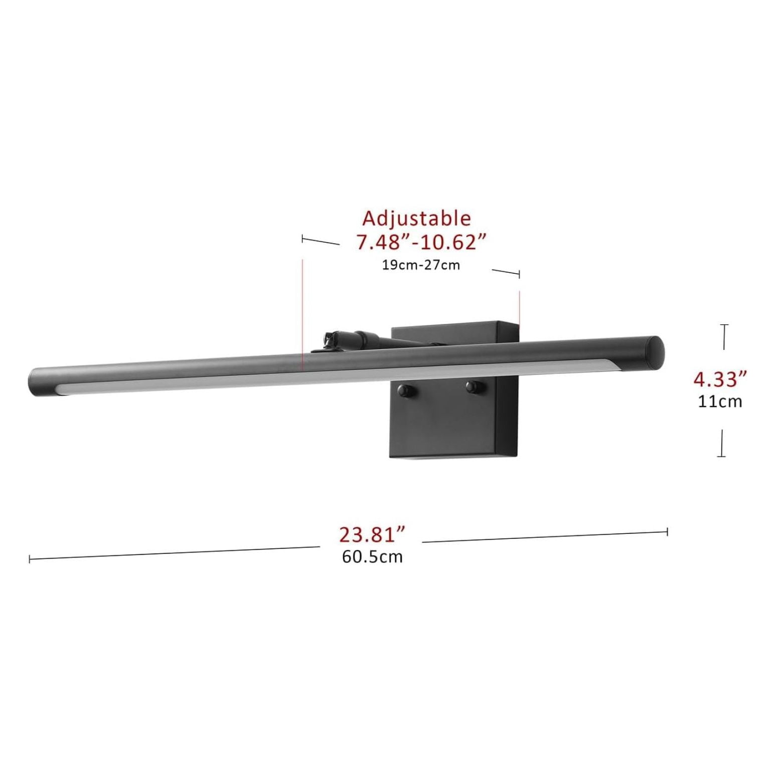 23.81" Modern LED Vanity Light Fixture, 12W Bathroom Vanity Lights, 3CCT, Dimmable, 360° Rotatable, Stretchable, Black Bathroom Lighting Fixture Over Mirror Bath Sconces