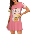 thumbnail image 1 of Easygdp Cute Cat Camisón de manga corta para mujer, informal, estampado, 1 of 6