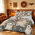 thumbnail image 3 of Homewish Halloween Ghost King Bedding, Wild Fall Bloom King Bed in a Bag, Dark Gray Cream, Gray Reversible 7 Pieces, 3 of 7