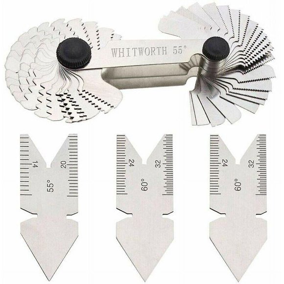 Pitch Gauge, 52PC Threaded Steel Screw Thread Gauge Metric + Inch 55° + 60° Professional Thread Measurement