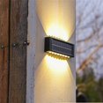 thumbnail image 3 of Lámpara Solar de pared para exteriores, luces Led cálidas, resistente al agua IP65, iluminación luminosa de arriba y abajo para jardín, balcón y patio, decoración exterior, 3 of 4