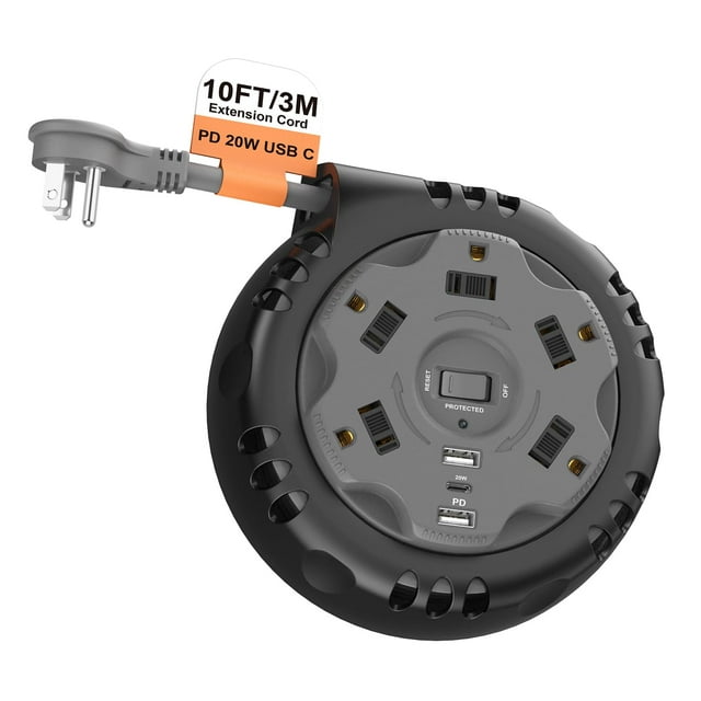 Rollo de cable de extensión retráctil Power Strip con USB-C PD de 20 W