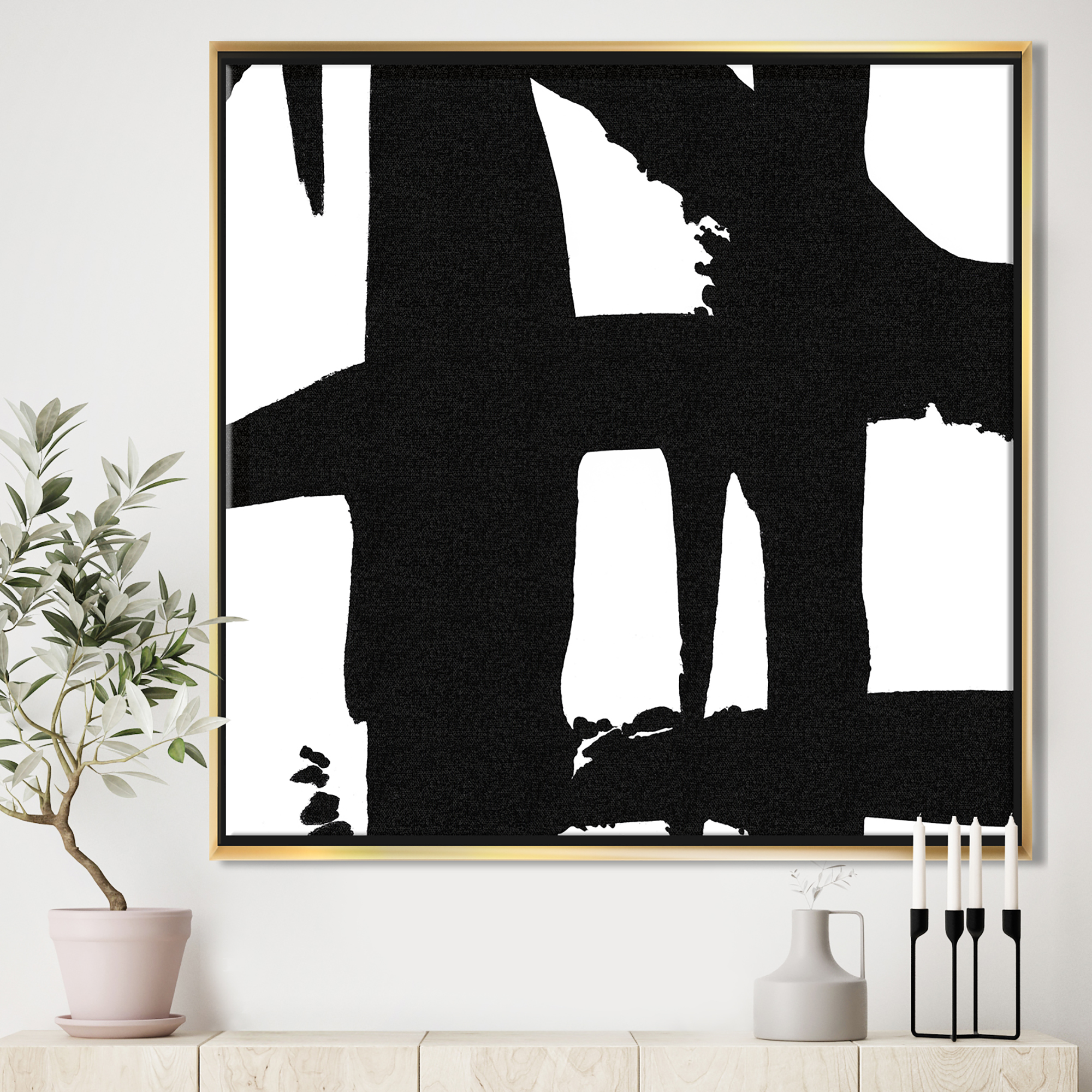 Designart ' Black & White Crossing Paths II ' Modern & Contemporary Framed Canvas