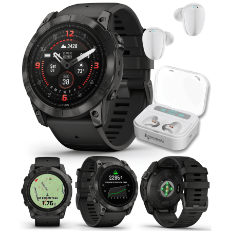 Garmin epix Pro (Gen 2) Sapphire Edition, 51mm, High Performance Smartwatch, Advanced Training Technology, Built-in Flashlight, Black with Wearable4U White EarBuds Bundle