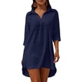 thumbnail image 5 of Womens Swimsuit Cover Up Turn Down Collared Short Sleeve Bathing Suit Coverup Summer Loose Fit Beach Cover Ups, 5 of 6
