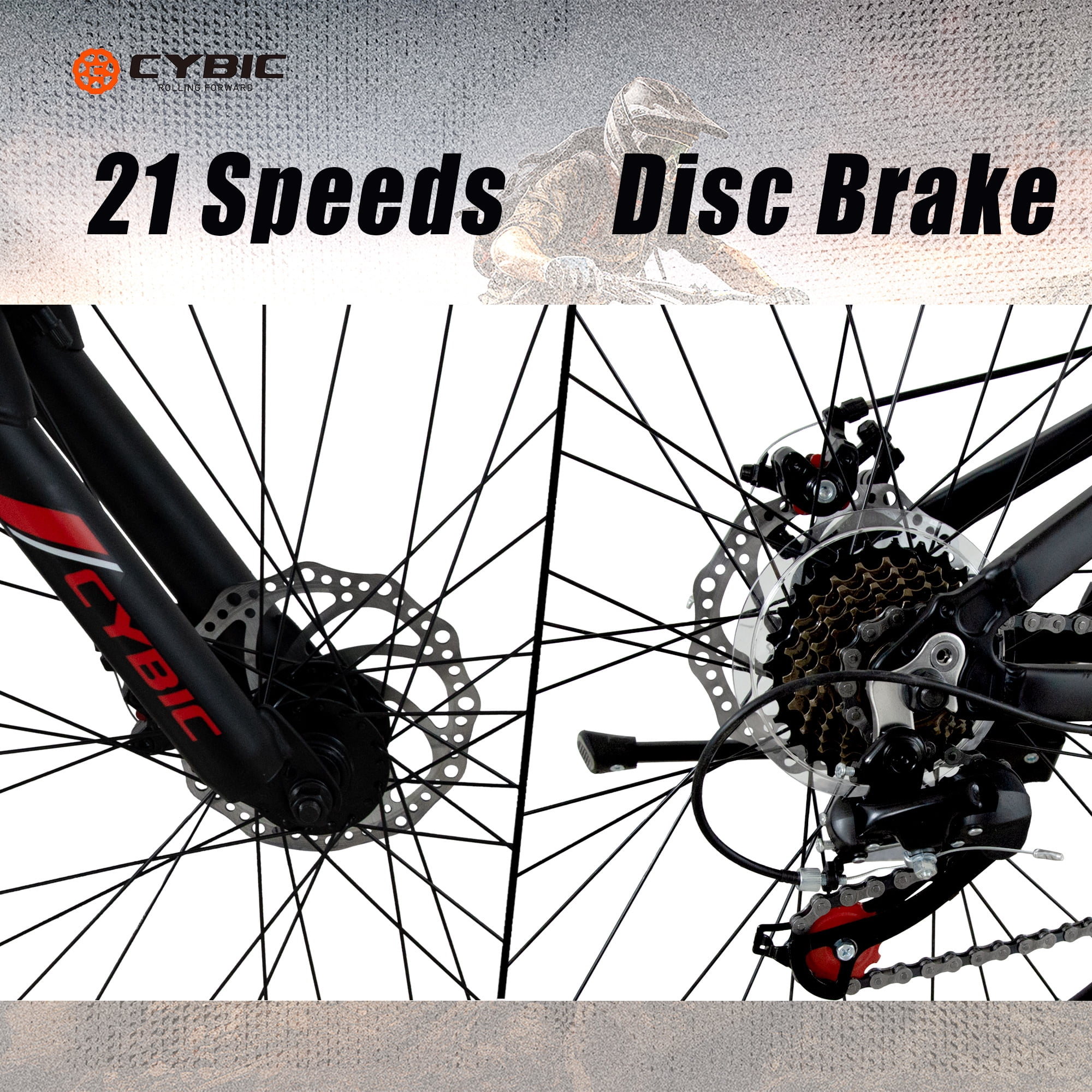 Cybic Mountain Bike 26 inch, 21-Speed Adult MTB with Aluminum Frame, Front Suspension and Disc Brakes bicycle, for Men & Women