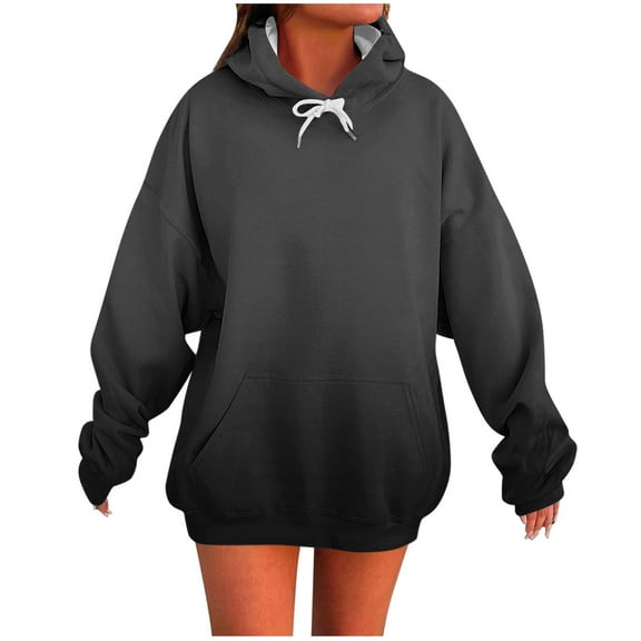 qucoqpe Trendy Oversized Hoodie for Women Gradient Print Fall Long Sleeve Pullover Hooded Sweatshirts Soft Fleece Pocket Lounge Sweatshirt Blouse Tops for Casual Wear